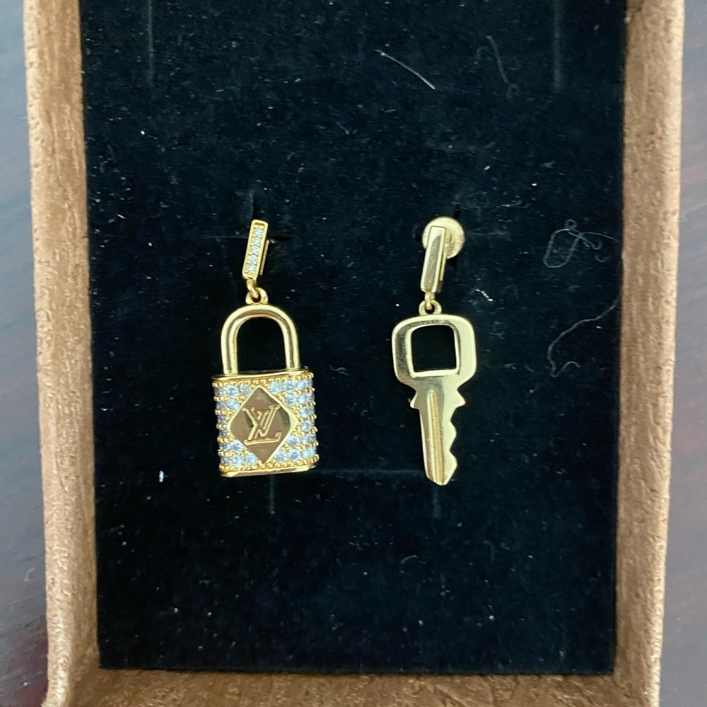 Gold Padlock and Key Earrings
